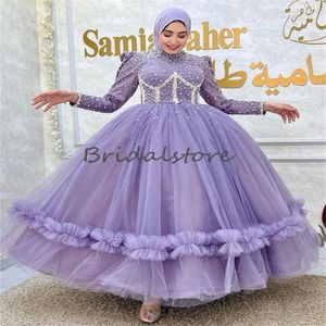Fantastisk lila Abaya aftonklänning med pärlstav elegant maxi långärmad muslim