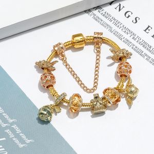 Gold Plated Beaded Pendant Bracelets Cartoon Style Childrens Bracelet Classic Brand Gift Diy Glass Beaded Bracelet High Quality Girl Jewelry