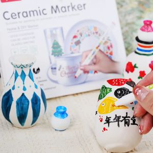 Markers 12 Colors High Temperature Oven Baked Ceramic Marker Pen Set, Nontoxic Permanent Porcelain Marker Pen for Drawing on Ceramic