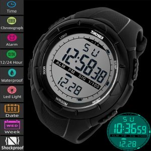 Watches Skmei Erkek Spor Dijital İzleme 5 ATM su geçirmez yüzme askeri kol saati moda led chrono erkek çalar saat