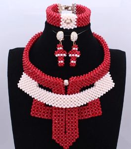 Dudo conjuntos de jóias vintage ouro laranja/bege vermelho colar conjunto para casamento contas de cristal artesanal conjunto de jóias africanas