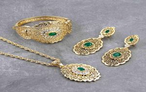 Chic Sunspicems Marocko Wedding Jewelry Set Gold Color Drop Earring Cuff Armband Bangle Pendant Halsband Arab Hollow Metal Gift308724281
