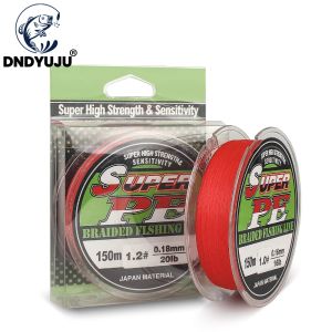 Linhas DNDYUJU 150m Linha de pesca 8 linha de fios PE Red 1240 lb líder de fibra de pesca de pesca carpa Pesca