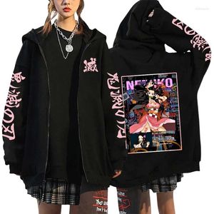 Kadın Hoodies 2024 Y2K Anime Fermuar Ceketleri Demon Slayer Sweatshirts Kaputlu Nezuko Kamado Baskı Harajuku Street Giyim Spor Giyim