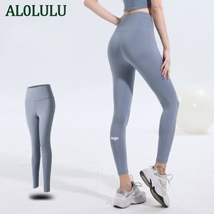 Al0lulu med logotyp yoga leggings kvinnor höga midja sport leggings kör fitness yogabyxor