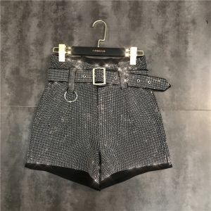 Shorts Women Black Rhinestone Belt New Arrivals High Waist Fashion Temperament Summer Autumn Female Streetwear Short Ropa Mujer