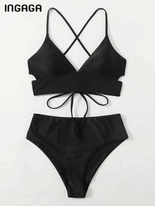 Badkläder sexig svart bikinis 2023 kvinna baddräkter klippa ut badkläder kvinnor sommar strandkläder sträng baddräkter badkläder ny 240229