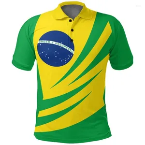 Herrpolos Brasilien flagga polo skjortor män sommar 3d tryck t shirt avslappnad kort ärm toppar coolt lapel överdimensionerade tshirts kläder