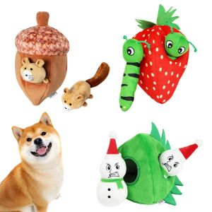 Toys Strawberry Squeaky Plush Dog Toy Interactive Squeaky Hide Seek Activity Plush Sloth Dog Toy Puppy and Pet Toys for Dogs
