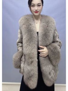 Pele 2023 nova moda inverno feminino real pele de vison outerwear gola grande casaco de alta qualidade luxo quente comprimento médio cardigan casaco