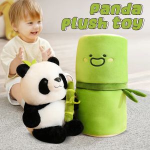 Cushions New Simulated Panda Small Bamboo Tube Doll Birthday Gift Children's Day Gift Cute Panda National Treasure Plush Toy Throw Pillow