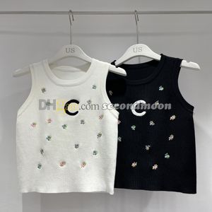 フラワー刺繍ベスト女性ジムスポーツタンクデザイナーサマーTシャツ屋外通気性ニットタンクトップ