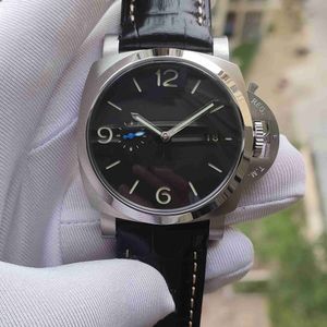 Luxury King Factory New Watch 44mm Black Fac Leather Strap Super P 1312 Mekanisk automatisk rörelse Fashion Men Watches Transparent Back Origin Box