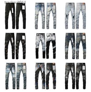 Herr jeans lila mens jeans designer staplade långa byxor ksubi rippade high street märke patch hål denim rak mode streetwear silm 240229