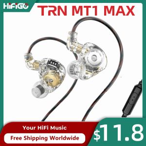 Fones de ouvido TRN MT1 MAX 10mm Driver dinâmico de ímã duplo Monitores intra-auriculares Fone de ouvido IEM I 3 Switch I 4 estilos de ajuste I Cabo trocável 2 pinos 3.5