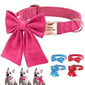 Sets Personalized Dog Collar Velvet Cotton Customized Pet Dog Collars With Bowknot For Small Medium Dogs Cats Pet Accessories