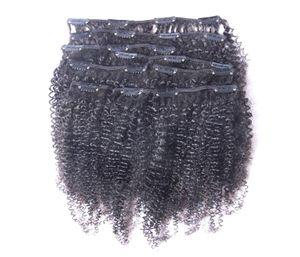 Virgin Afro Kinky Curly Clip in Human Hair Extensions Natural Black Full Head Brazilian Remy Hair Clip Ins 5367429