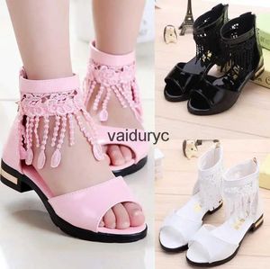 Sandals 3 5 9 10 12 Years Kids Bow ldren Girls Summer Cute Beach 2021 Princess Fashion High Heels Tassel School ShoesH24229