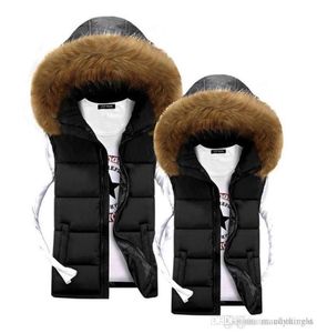 Whole Unisex Men Vest Winter Fur Hooded Vest for Men Warm Coats Jackets Black Fashion Cheap Mens Down Vests Veste Paillette H9696709