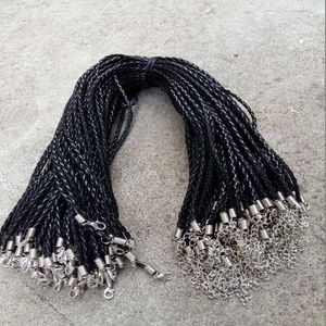 20'' 22'' 24'' 3mm Black PU Leather Braid Necklace Cords With Lobster Clasp For DIY Craft Jewelry273j