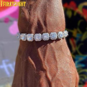 Iced Out Bling 5A Zirkonia CZ Quadrat Charm Armband 8mm Silber Farbe Tennis Kette Armreif Hip Hop Mode Männer Frauen Schmuck 240226