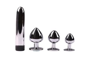 Stainless Steel Anal Butt Plug Vibrator Set Metal Anal Sex Toys for Men Gay Dildo Crystal Beads Erotic Toys Anal Women Y181026057920681