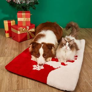 Mats Weihnachten Jacquard Pet Matte, Weihnachtsbaum Schneeflocken Elchmuster Schlafkissen für Katzen Hunde