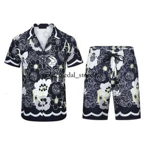 Män skjortor designer t shirt set print hawaii blommig casual skjorta och kort lös silktröja tees kvinnor mens tshirt sandstrand strand shorts sommartröja 11