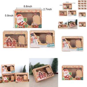 Nya nya 3-12pcs Kraft Paper Presentlådor Santa Snowman Candy Biscuit Pack Box för julfest Favor Navidad 2023 Noel Natale