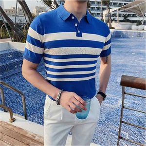 Men's Polos Fashion Lapel Spliced Korean Striped Polo Shirts Mens Clothing 2024 Spring Summer Loose All-match Tops Casual Tee Shirt