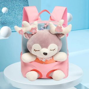 Portable Cartoon Plush Backpack Knapsack Deer Shaped Bag Stuffed Rucksack Waterproof High Capacity for Child Girl 240223