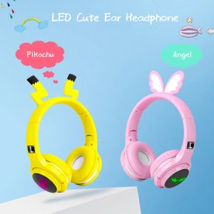 헤드폰 새로운 도착 LED 귀여운 Bluetooth 5.0 헤드폰 어린이 헤드셋 접이식 스테레오 헤드셋 마이크 지원 TF 카드 3.5mm 플러그
