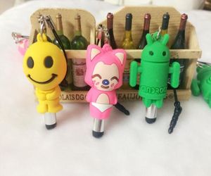 Ship 50pcs Cartoon Cute Touch Pen For Smartphone Laptop Tablet Penna Con Stylus Screen Touch With Phone Strap Dust Plug1046729