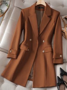 Пиджаки осень-зима, длинный формальный пиджак, женский пиджак цвета хаки, коричневый, черный, офисный, женский, деловой, рабочая одежда, пальто