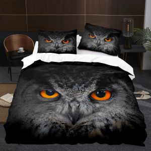 sets Owl Boys Youth Duvet Cover Set King Queen Cool Black Nighthawk Safari Wildlife Comforter Cover Bird Animal Polyester Bedding Set