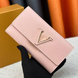 Fashion women wallet high-quality classic letter coin handbag checkered card holder wallets ladies long classical pink Flip cover purse card original with box