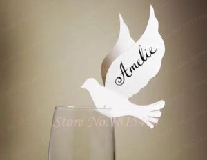Tillbehör 50st Dove Love Bird Wine Glass Markers Placera kort Bröllop Tabell Namn Nummer Bil Alla hjärtans dag Party Dekorationer