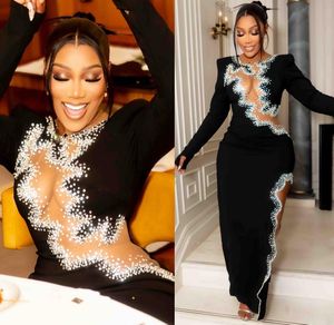 2024 Aso Ebi Niche brand Black Prom Dress Beaded Crystals Evening Formal Party Second Reception 50th Birthday Engagement Gowns Dresses Robe De Soiree ZJ83