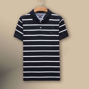Hilfigers T-Shirt Designer Luxury Fody Männer hochwertiger Sommer Striped Short Sleee Polo Shirt Herren lässiger reines Baumwollpolo Hals Kurzschlärm T-Shirt