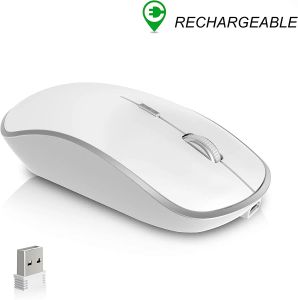 Mice Rechargeable Wireless Mouse For Laptop, Cordless Mouse For Laptop With USB Nano Receiver And High Precision 2400 DPISilver