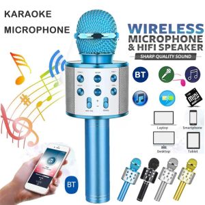 スピーカーBluetoothCompatible Karaoke Wireless Microphone Professiona Recorder Speaker Handheld 2023 Player Microfone Singing Mic Gi O6f7