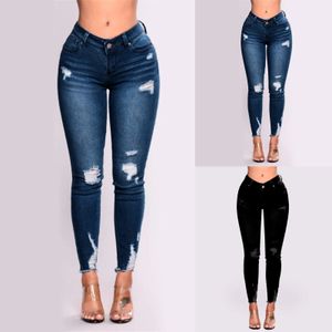 Skinny jean yüksek bel streç yırtık kot pantolon esnek sıkıntılı zayıflama yok et kotları yok 240227