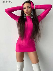 الفساتين المثيرة الحضرية صلبة طويلة الأكمام مع القفازات Mini Dress Bodycon Sexy Streetwear Party Half Turtleneck ملابس Y2K ملابس الجملة 240229