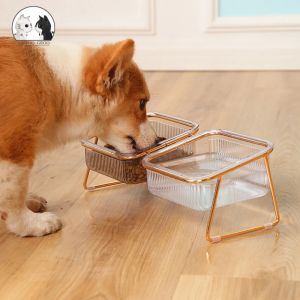 Matning med stativ Nonslip Double Cat Bowl Dog Bowl Pet Feeding Cat Water Bowl for Cats Food Pet Bowls For Dogs Feater Drinking Bowl