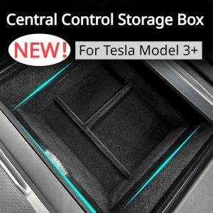 Cars Central Control Storage Box for Tesla Model 3+ Armrest Box Hidden Storage Box Flocking New Model3 Car Interior Accessories 2024