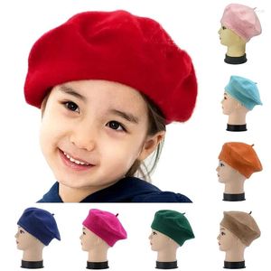 Basker baby barn flickor basker fransk konstnär varm ull vinter beanie hatt retro vintage vanlig fast färg elegant