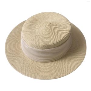 Berets Spring And Summer British Retro Fine Woven Straw Hat Sunshade Sunscreen Seaside Holiday Beach Japanese Simple Flat Top