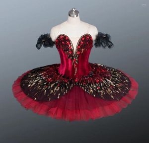 Scenkläder fin utförande högkvalitativ anpassad storlek 12 lager kvinnor flickor prestanda kostym röd svart svan sjö balett tutu