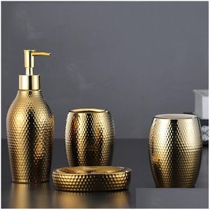 Liquid Soap Dispenser Nordic Style Golden Ceramic Bathroom Set Gold Holder Toothbrush Cup Accessories Sets Drop Delivery Home Garden Dhaex