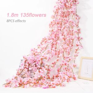 Sakura flores artificiais de 180cm, videira, jardim de casamento, arco de rosa, decoração de festa em casa, natal, noiva, plantas de scrapbook de seda falsa